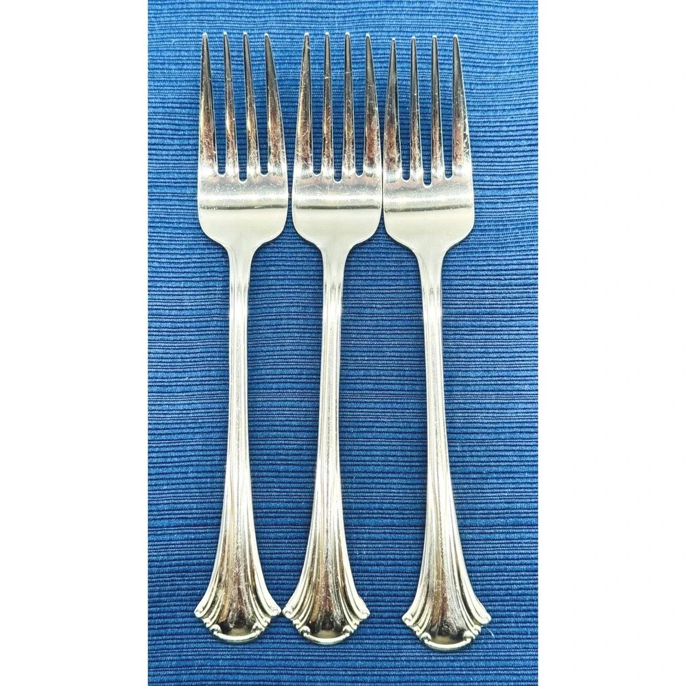 Reed and‎ Barton Cortland Salad Fork Glossy Stainless Flatware 7 inch Lot of 3